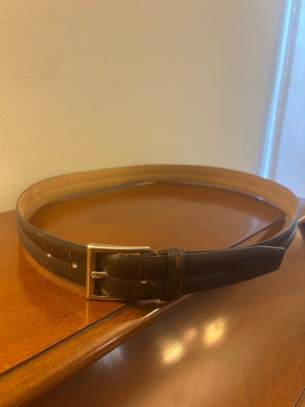 Bally Men's Brown Leather Dress Belt Silver Buckle Size 42